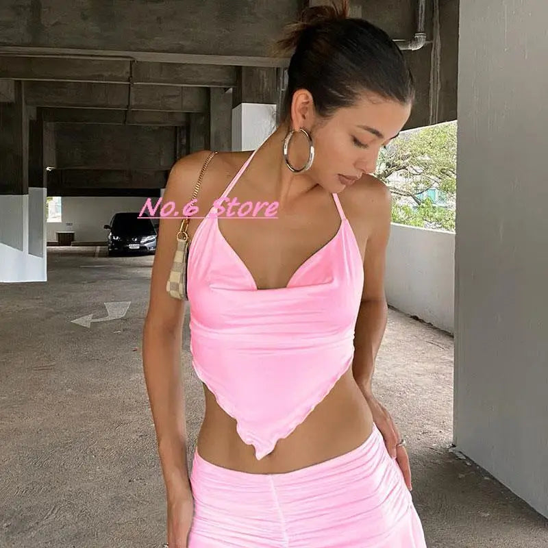2022 Sexy Two-piece Solid Color Mini Skirt Female Sexy V-neck Crop Top + Elastic Waist Short Skirt Suit Harajuku Y2k Summer Suit