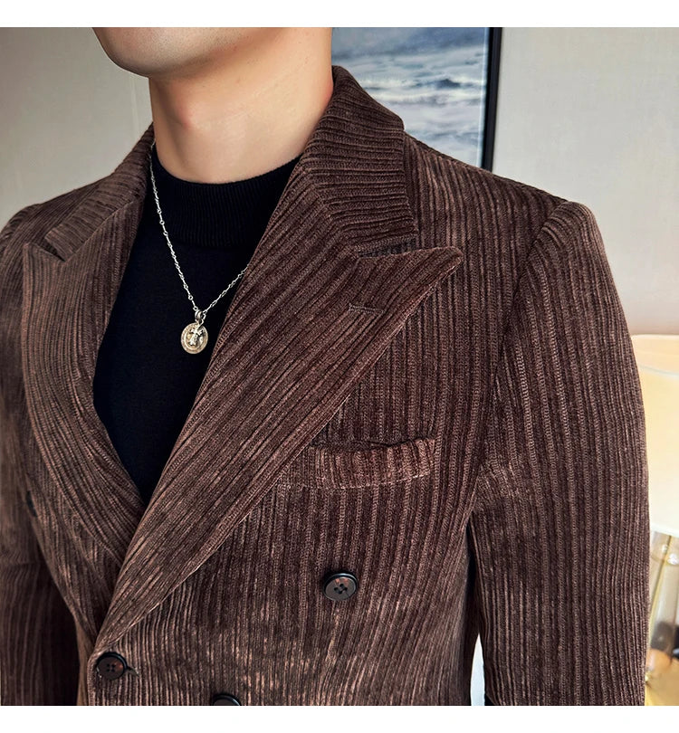 Luxury Velvet Men Blazers Autumn Winter Casual Business Suit Jackets Slim Fit Double-breasted Banquet Party Wedding Dress Jacket