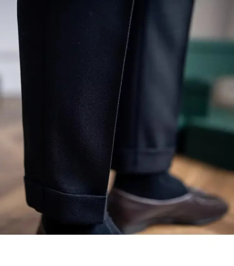 High-waisted Casual Straight-leg Suit Pants For Men Autumn Vintage Draped Waist Trousers Naples Retro Style Business Formal Wear