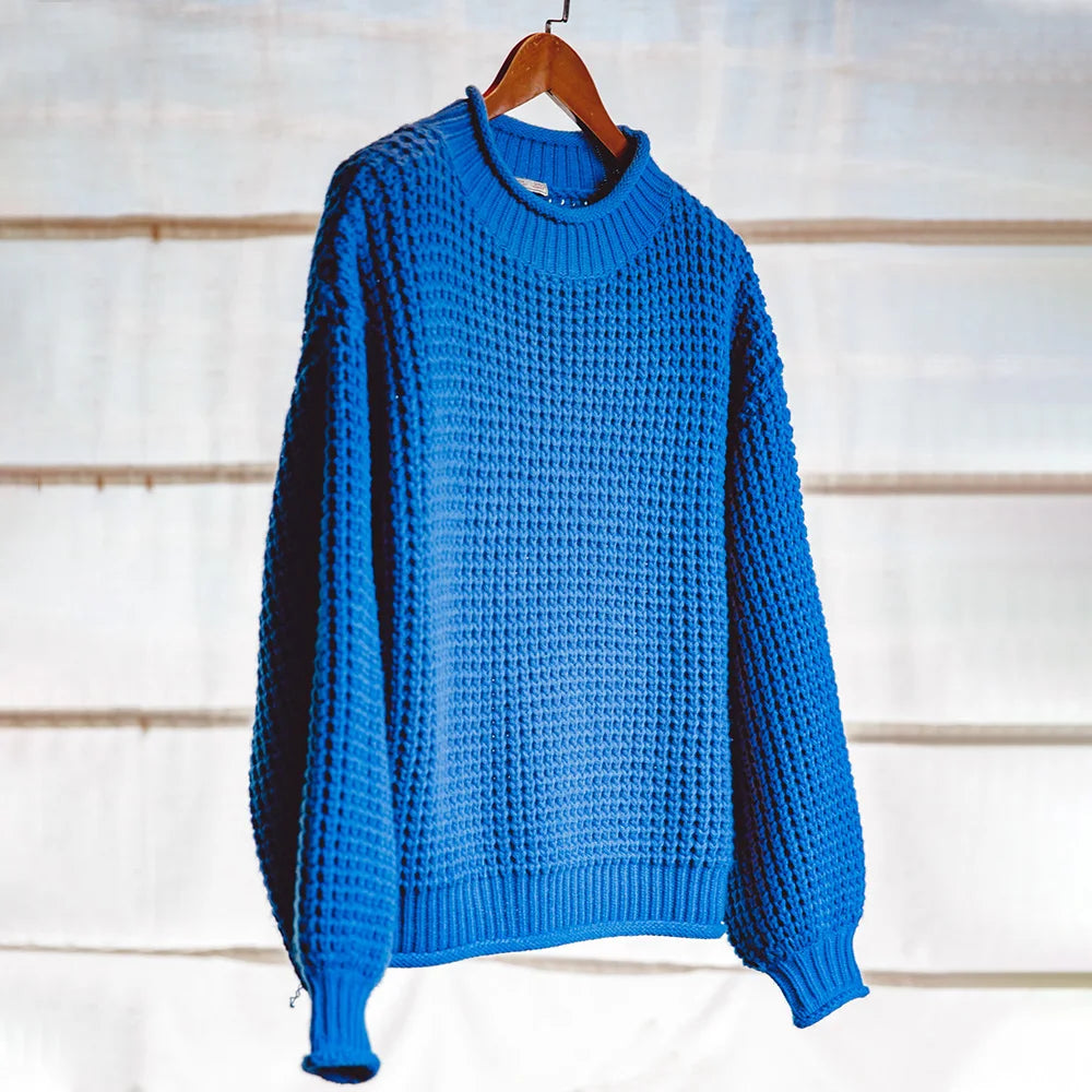 MADEN Women Cornflower Blue Knitted Sweater 2024 New Autumn Winter Long Sleeve Curled Collar Knitwear Warm Pullover Sweater