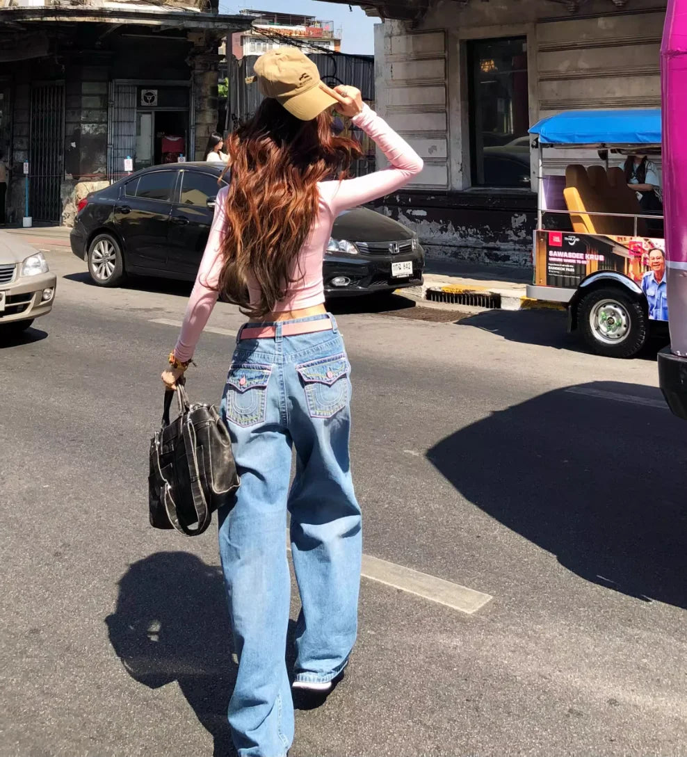 Embroidery Baggy Jeans Women Clothing Street Fashion Vintage Hip Hop Jeans Woman Casual Wide-leg Y2k Pants High Waited Jeans