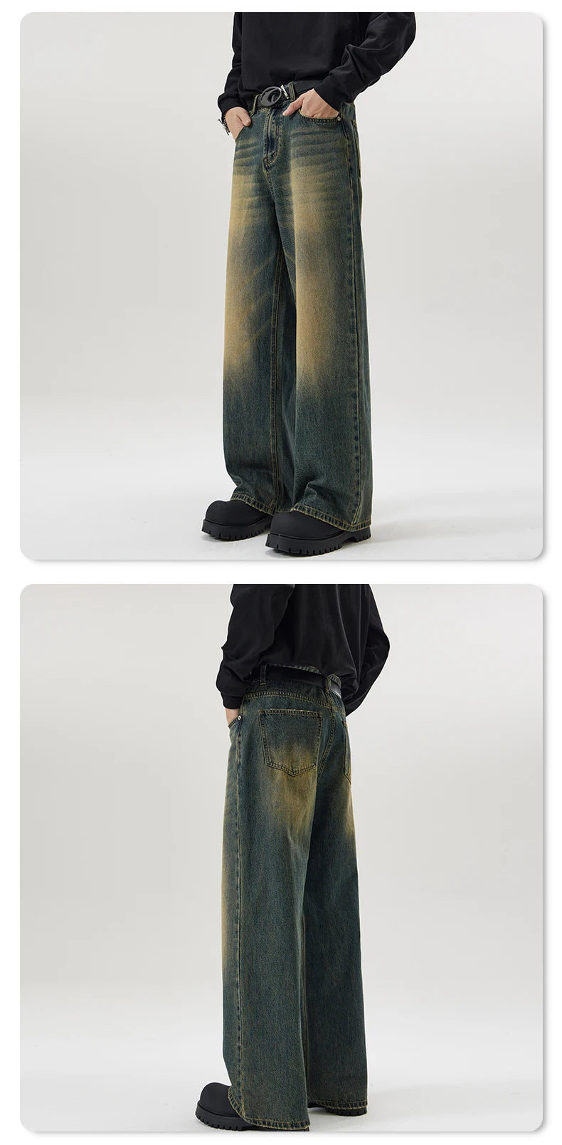 Men's Retro Jeans Korean High Street Hip-hop Loose Straight Leg Wide Leg Pants Y2k Fashion Baggy Pants Street Clothing 4 Colors