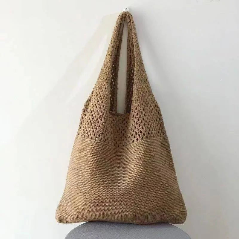 Women Knitted Bag Woven Love Heart  Pattern Wool Portable Shoulder Bag Shopping Bags Workers Students Daily Commuter Bags