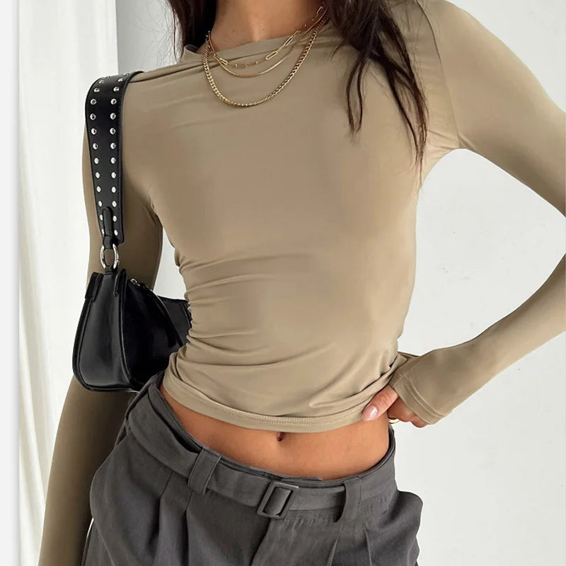 Women Casual Long Sleeve T-Shirts Spring Autumn Solid Slim Fit Pullovers Tees Shirts Female Streetwear Base Tees Tops