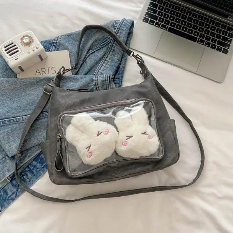 MBTI Casual Ita Bag for Women Fashion Aesthetic Y2k Large Capacity Shoulder Bag Transparent Daily Advanced Harajuku New Handbag