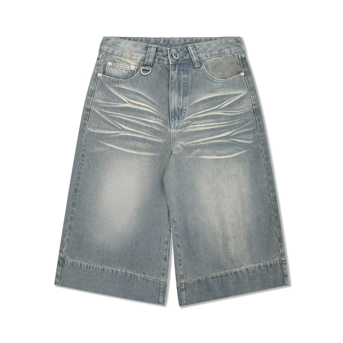 2024 Summer New Style Vintage Wide-leg Jeans 7-point Straight Leg Denim Mid-length Shorts For Men American Retro Loose Fit