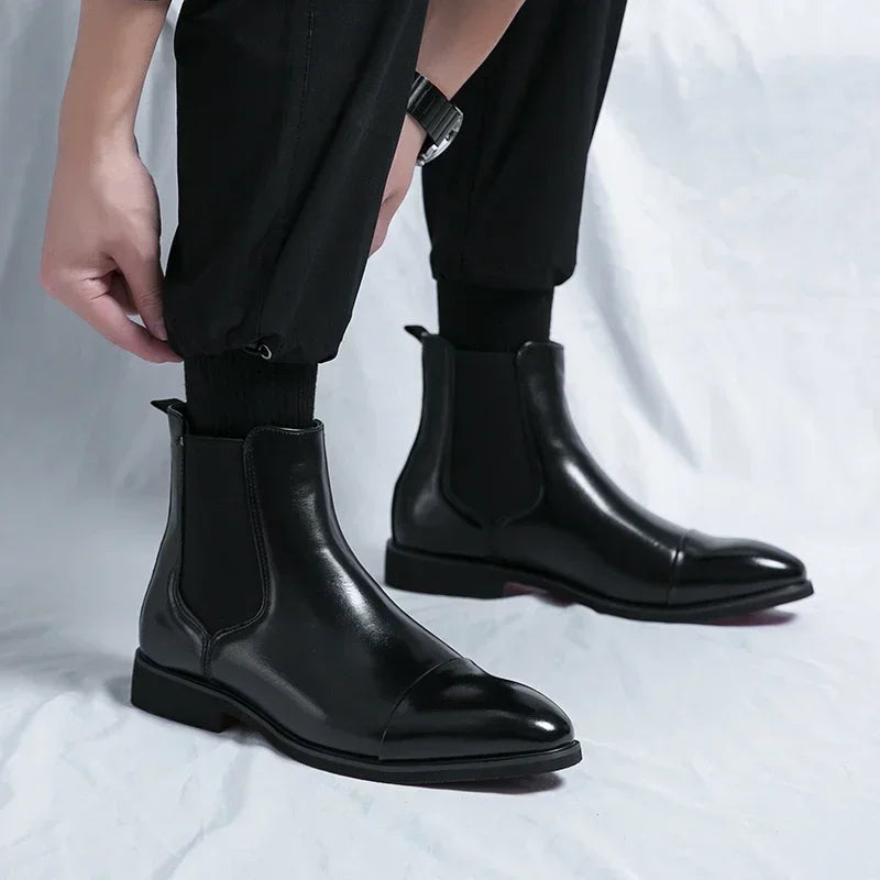 Luxury Brand Men's Chelsea Boots New Outdoor Red Sole Square Shoes Handmade Toe Business Ankle Boots for Men Dress Boots 2024