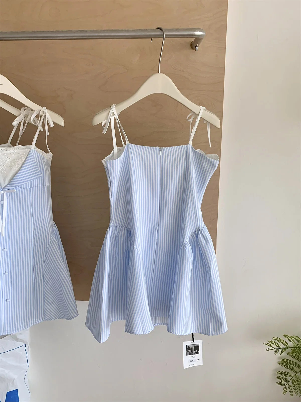 2025 Summer Ballet Core Mori Girl Lace Cami Dress Striped A-line Frock Party Shoujo One-Piece Patchwork Design Korean Fashion