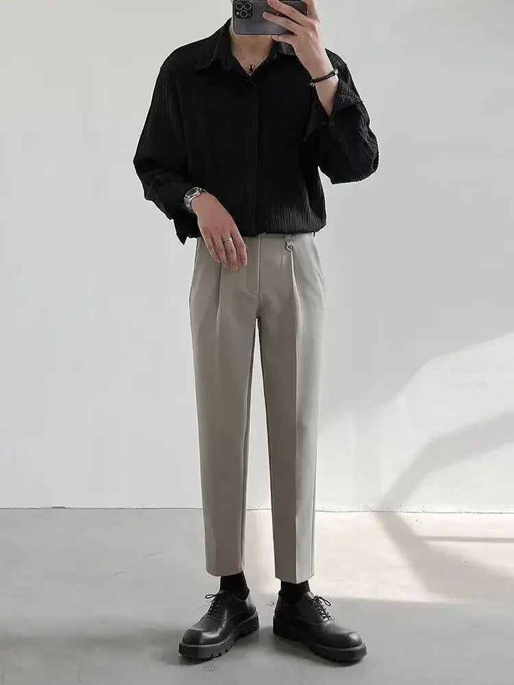 Trendy Stylish Striped No-iron Shirt Autumn Texture Top Korean Version Loose-fit Casual Long Sleeves Shirt For Men