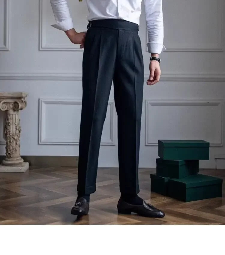 High-waisted Casual Straight-leg Suit Pants For Men Autumn Vintage Draped Waist Trousers Naples Retro Style Business Formal Wear