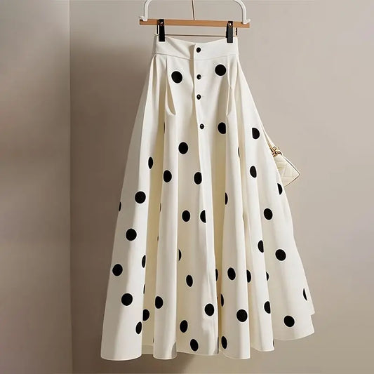 Women Spring Autumn Simplicity Office Lady Polka Dot Appear Thin Skirt Ladies Fashion All-match Trend Temperament A-line Skirt