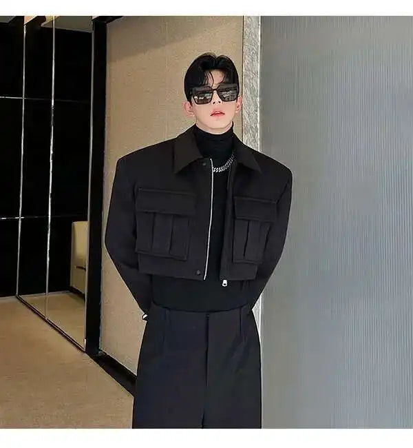 LUZHEN New Stylish Men's High Street Short Jacket Original Big Pocket Solid Color Elegant 2025 Spring Casual Trendy Coat Fbf31d
