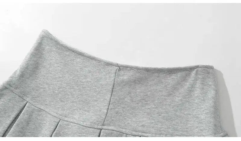 HOUZHOU Terry Fabric Y2K Mini Skirt Women Low Waist Wide Pleat Light Grey Sexy Vintage A-line Pleated Skirt Casual Skort Summer