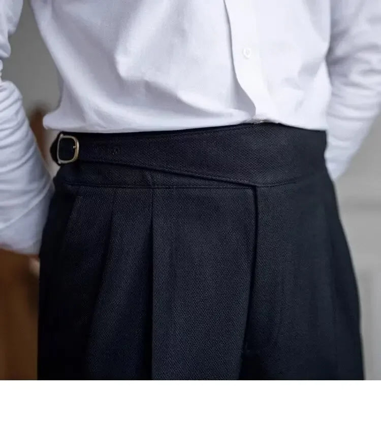 High-waisted Casual Straight-leg Suit Pants For Men Autumn Vintage Draped Waist Trousers Naples Retro Style Business Formal Wear