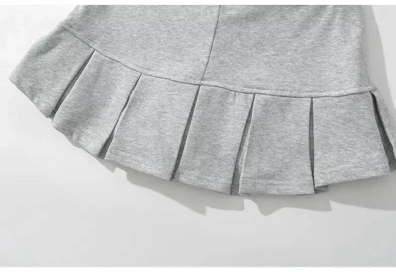 HOUZHOU Terry Fabric Y2K Mini Skirt Women Low Waist Wide Pleat Light Grey Sexy Vintage A-line Pleated Skirt Casual Skort Summer