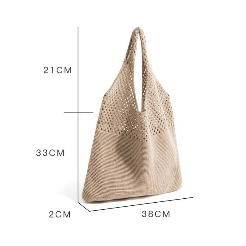 Women Knitted Bag Woven Love Heart  Pattern Wool Portable Shoulder Bag Shopping Bags Workers Students Daily Commuter Bags