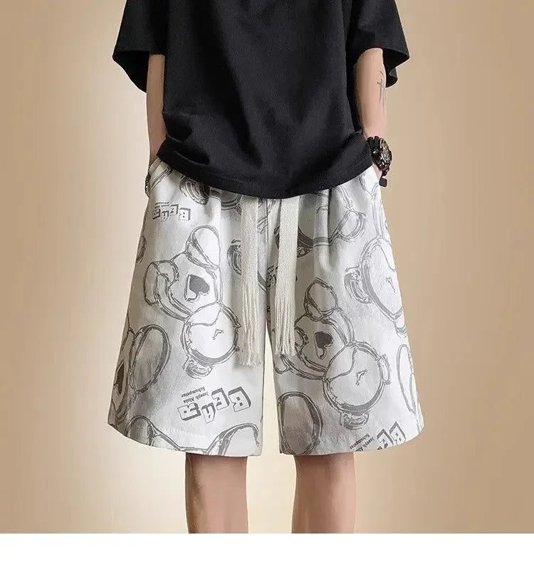 Bear Graffiti Men's Breathable Quick-drying Five-point Casual Loose Beach Sports Shorts