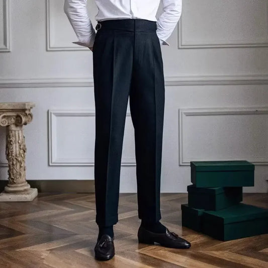 High-waisted Casual Straight-leg Suit Pants For Men Autumn Vintage Draped Waist Trousers Naples Retro Style Business Formal Wear
