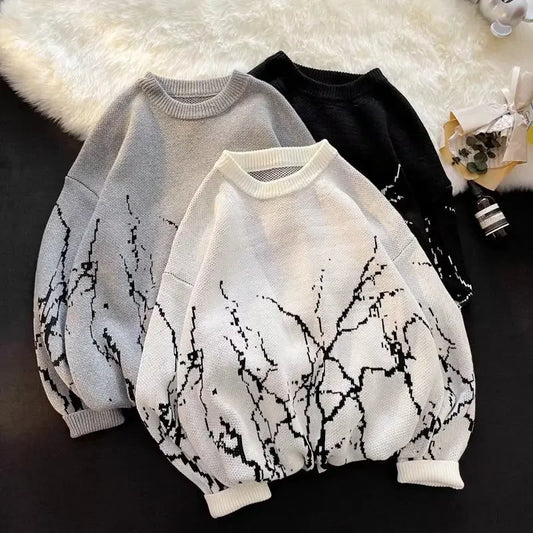 2022 Autumn/Winter New Trendy Japanese Vintage Men's Sweater Loose-Fit Knitted Top Casual Crew Neck Pullovers