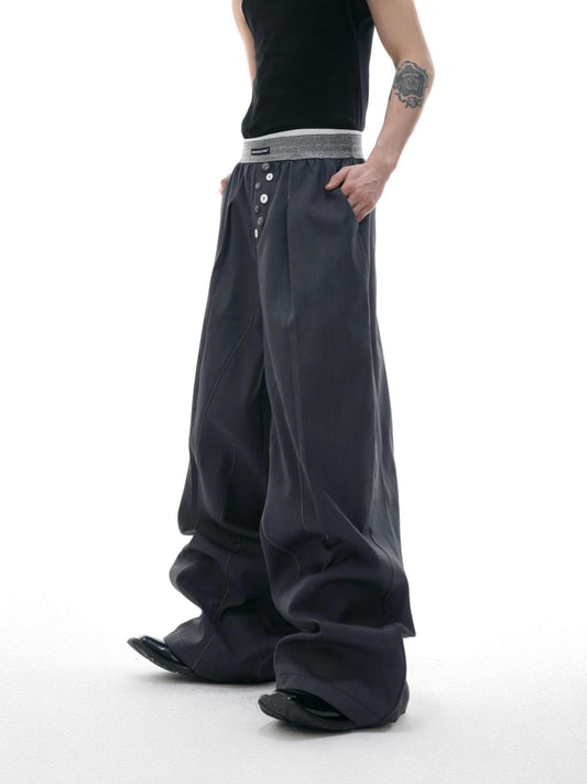Drooping Straight Suit Pants Button Open Line Design Casual Pants