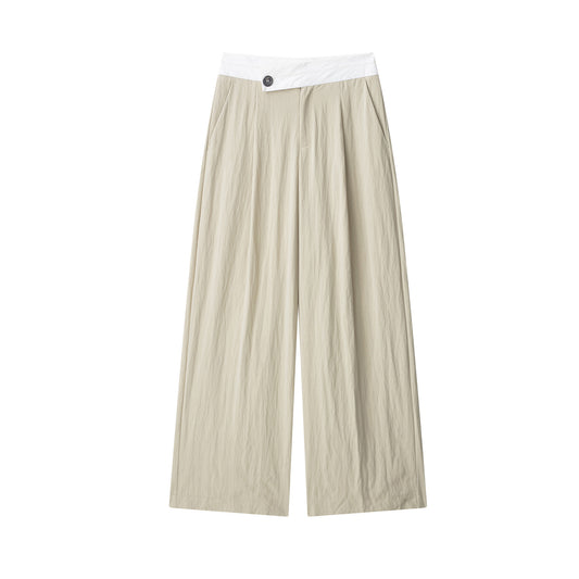 Stitching Waist High Waist Wide Leg Trousers