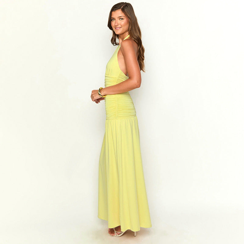 Elegant Halter Long Dress Sexy Slit Dress