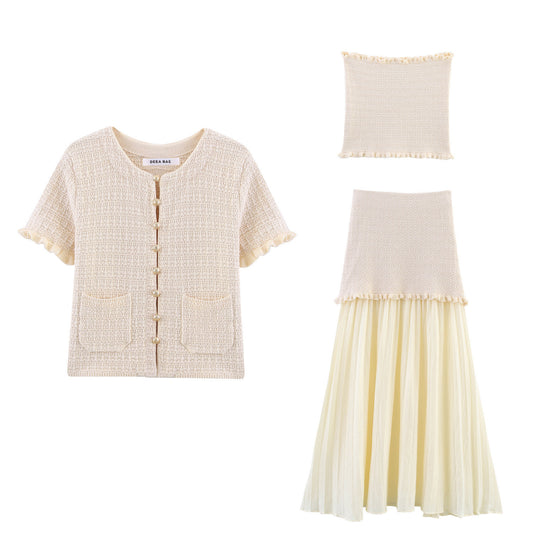 Tank-top Skirt Knitted Cardigan Three-piece Set